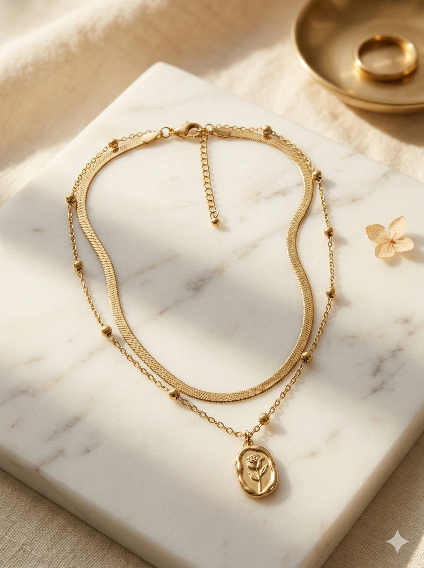 Anti-Tarnish Double Layer Rose Pendant Necklace