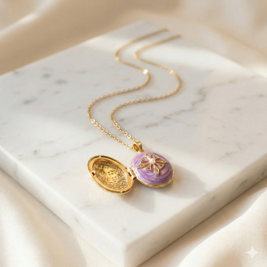 Amara Anti-Tarnish Gold Lavender Locket Necklace