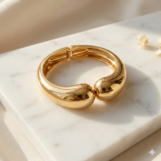 Anti-Tarnish Double Dome Gold Cuff Bracelet